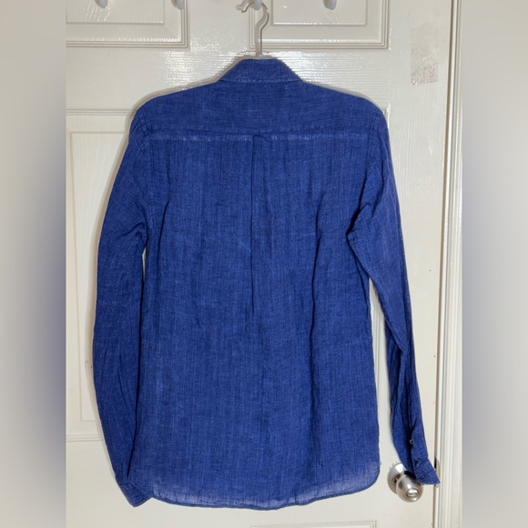 ZARA 100% LINEN SHIRT WITH collar and long sleeves pocket BLUE Small NWT - Picture 6 of 13